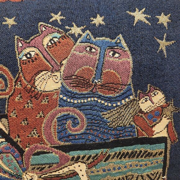 Laurel Burch Cat Tapestry Throw Pillow Square Christmas Present Stars Metallic - Picture 1 of 9